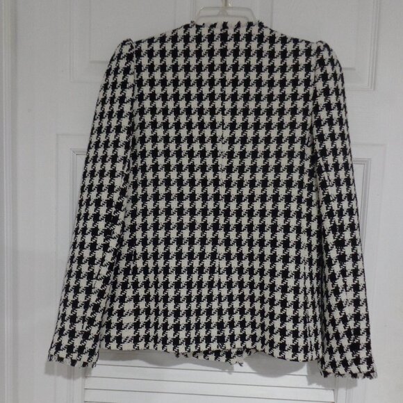 Express Women's Tweed Black and white Plaid Collarless Blazer Jacket Size XS - Picture 2 of 6